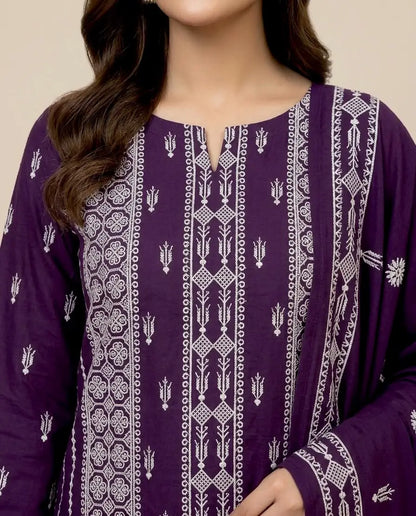 3PC PURE DHANAK ELEGANCE EMBROIDERED