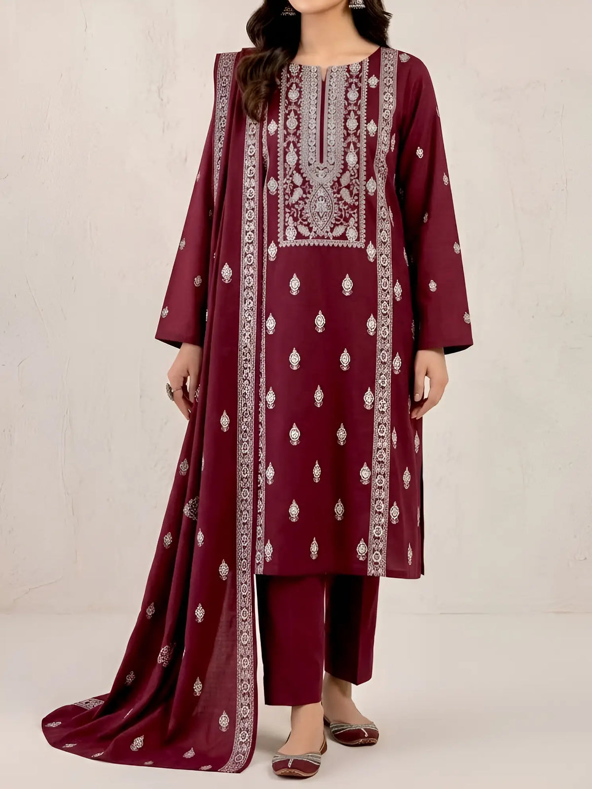 3PC PURE DHANAK ELEGANCE EMBROIDERED