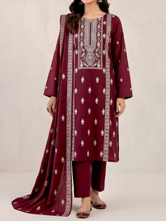 3PC PURE DHANAK ELEGANCE EMBROIDERED