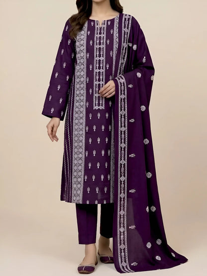 3PC PURE DHANAK ELEGANCE EMBROIDERED