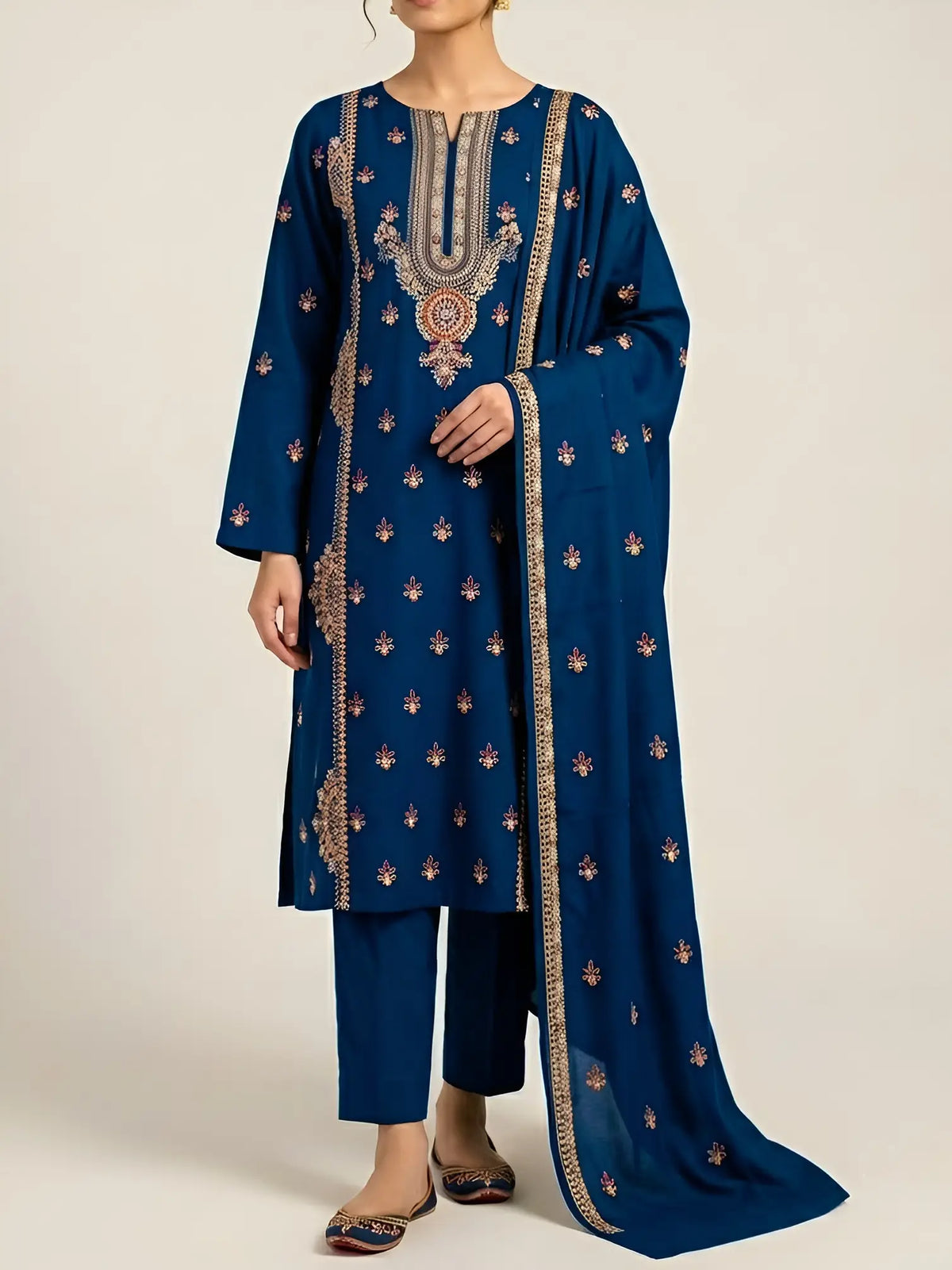 3PC PURE DHANAK ELEGANCE EMBROIDERED