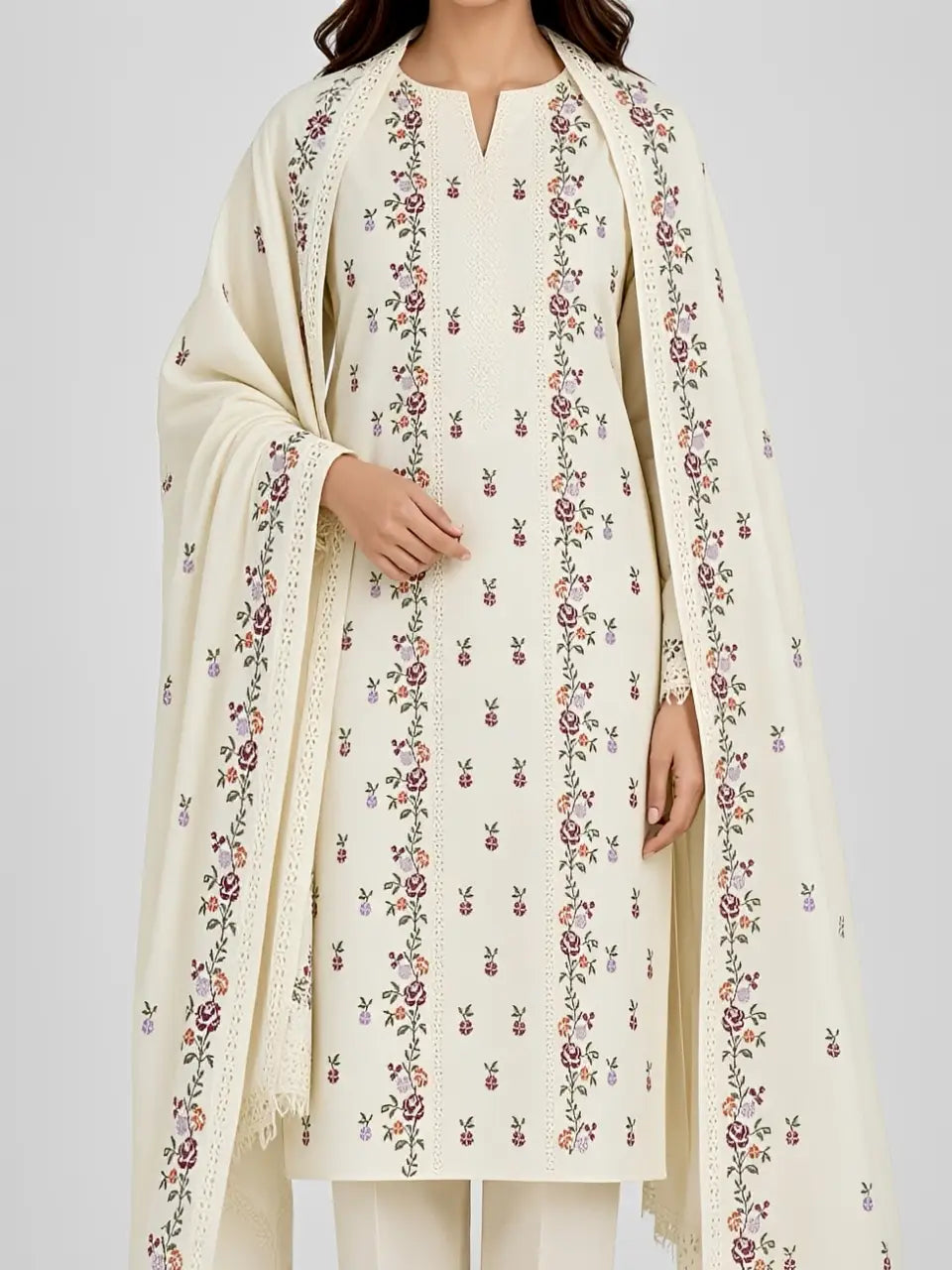 3PC PURE DHANAK ELEGANCE EMBROIDERED