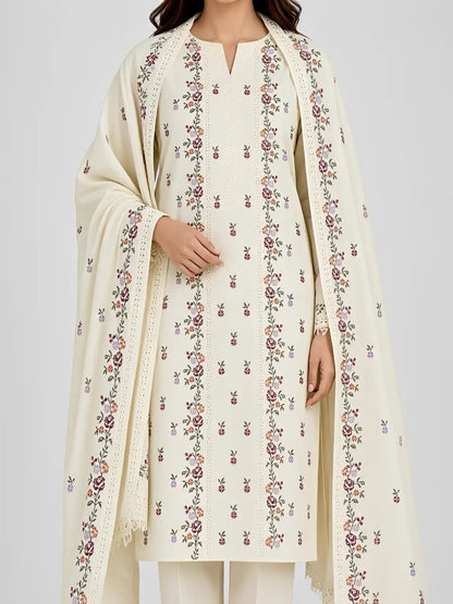 3PC PURE DHANAK ELEGANCE EMBROIDERED