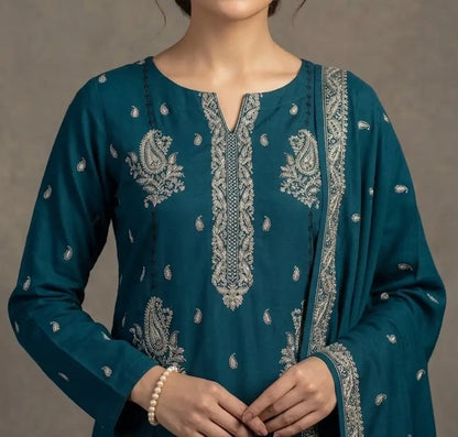 3PC PURE DHANAK ELEGANCE EMBROIDERED