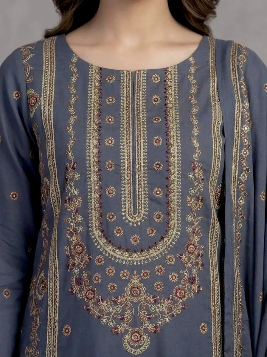 3PC PURE DHANAK ELEGANCE EMBROIDERED
