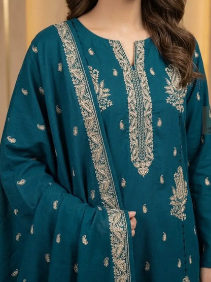 3PC PURE DHANAK ELEGANCE EMBROIDERED