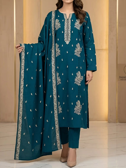 3PC PURE DHANAK ELEGANCE EMBROIDERED
