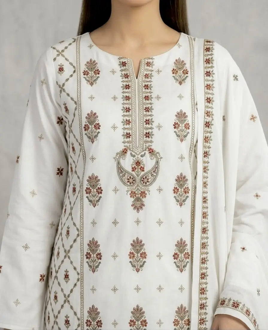 3PC PURE DHANAK ELEGANCE EMBROIDERED