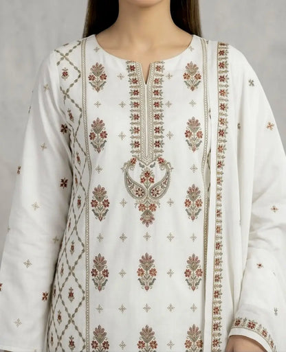 3PC PURE DHANAK ELEGANCE EMBROIDERED