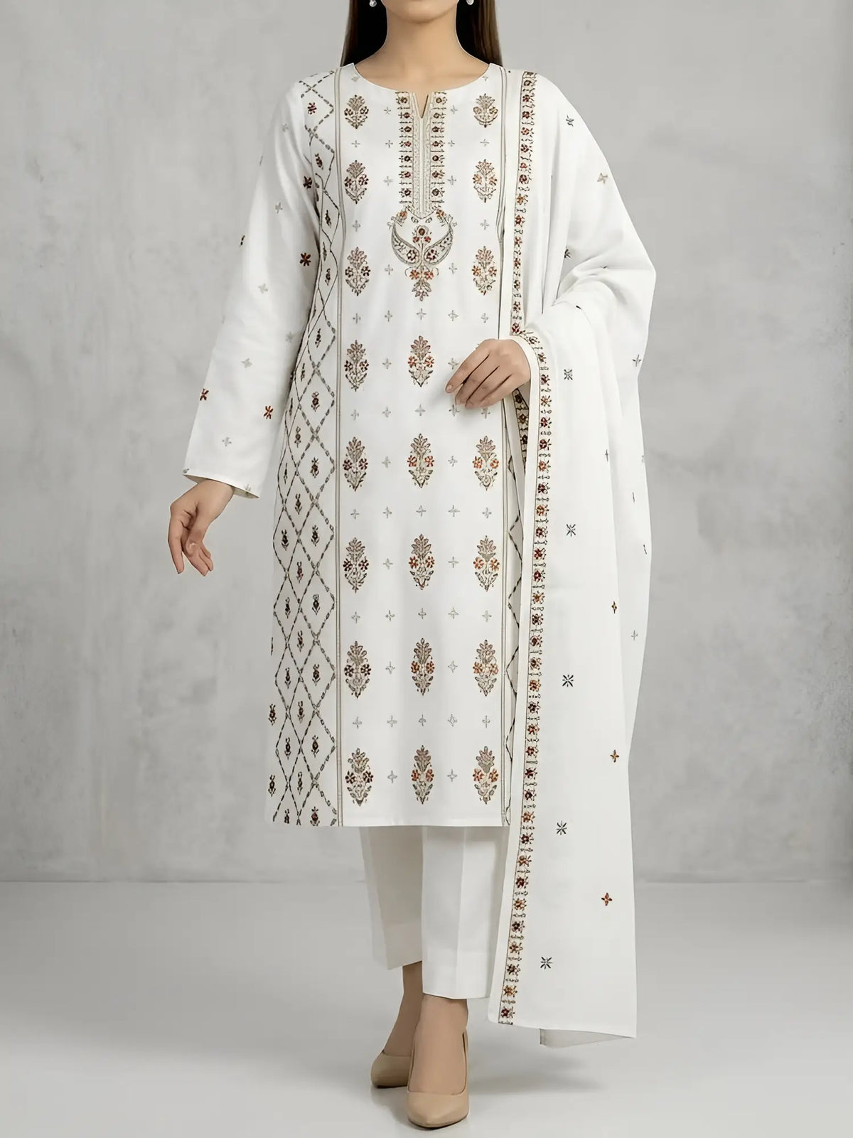 3PC PURE DHANAK ELEGANCE EMBROIDERED