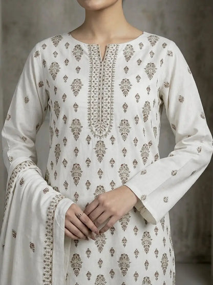3PC PURE DHANAK ELEGANCE EMBROIDERED