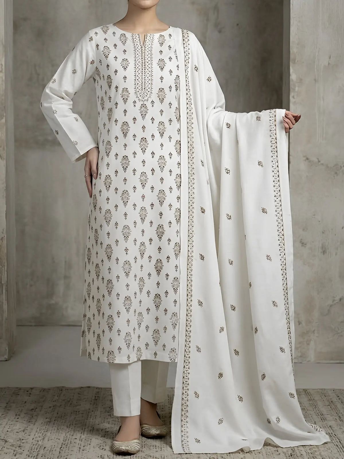 3PC PURE DHANAK ELEGANCE EMBROIDERED