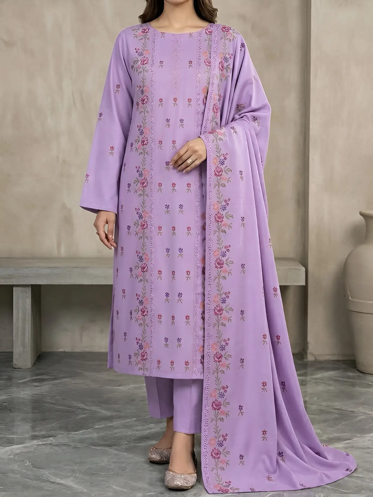 3PC PURE DHANAK ELEGANCE EMBROIDERED