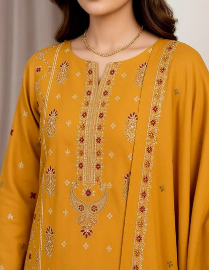 3PC PURE DHANAK ELEGANCE EMBROIDERED