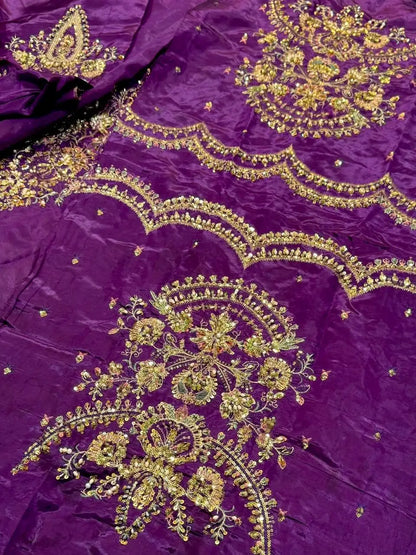 4PC RAW SILK FANCY SUIT FULLY EMBROIDERED WORK