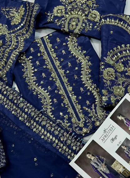 4PC RAW SILK FANCY SUIT FULLY EMBROIDERED WORK