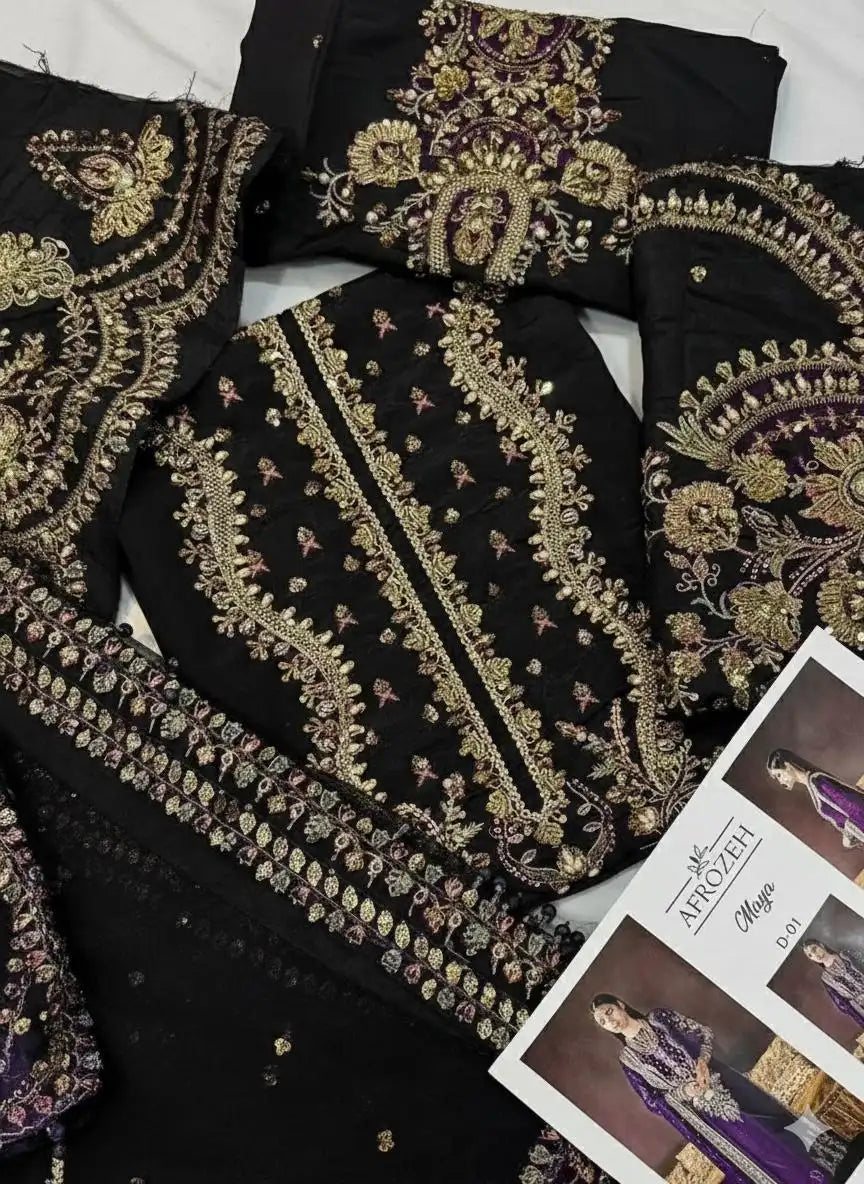 4PC RAW SILK FANCY SUIT FULLY EMBROIDERED WORK