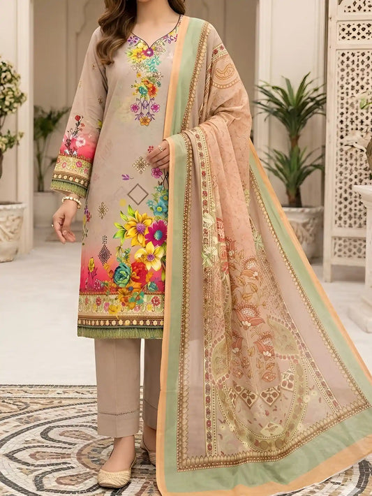 3PC LUXURY LAWN PRINTED