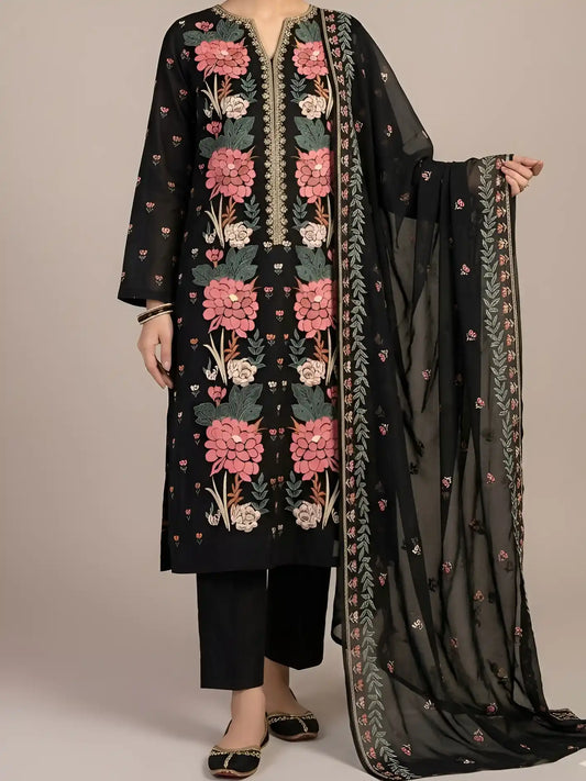 3PC PURE LAWN HEAVY. EMBROIDERED