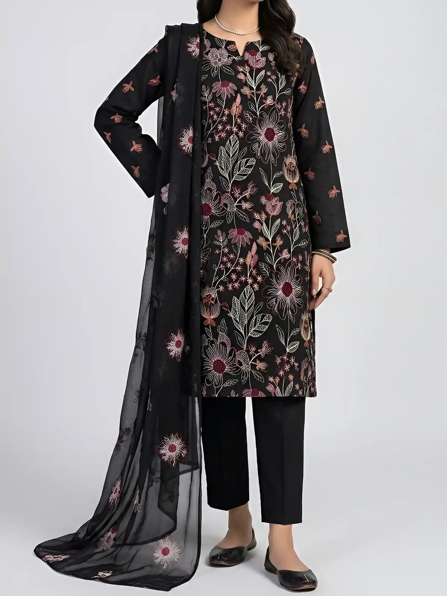 3PC PURE LAWN HEAVY EMBROIDERED