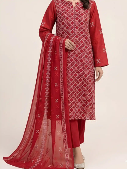 3PC PURE LAWN HEAVY EMBROIDERED