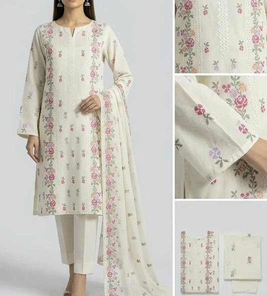 3PC PURE LAWN HEAVY. EMBROIDERED