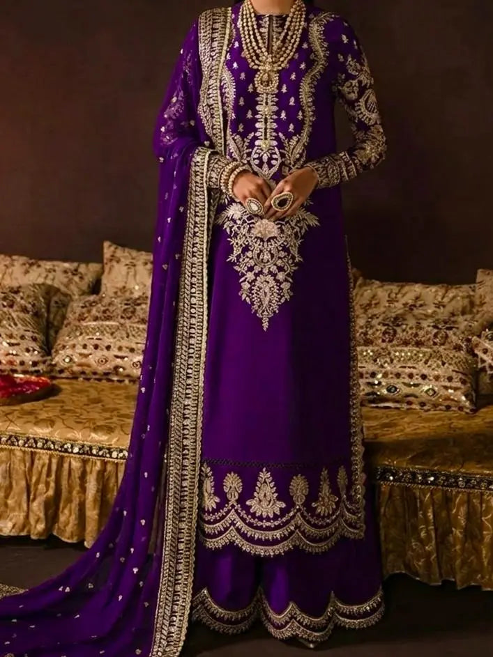4PC RAW SILK. FANCY SUIT FULLY EMBROIDERED WORK