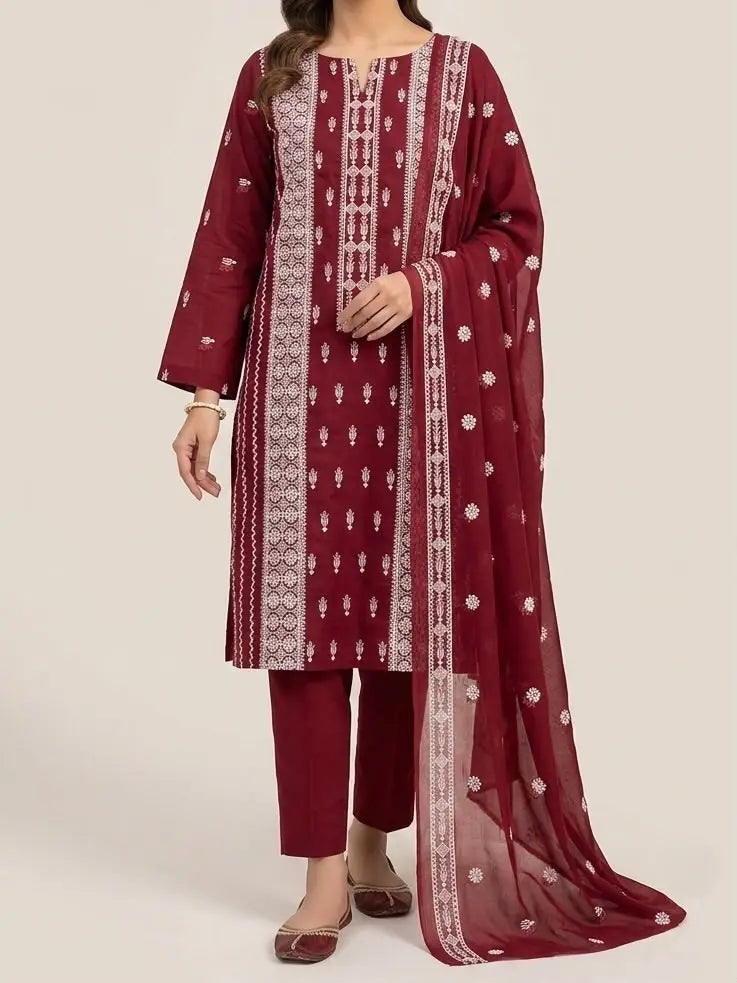 3PC PURE. LAWN HEAVY EMBROIDERED