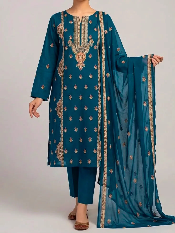 3PC PURE. LAWN HEAVY EMBROIDERED