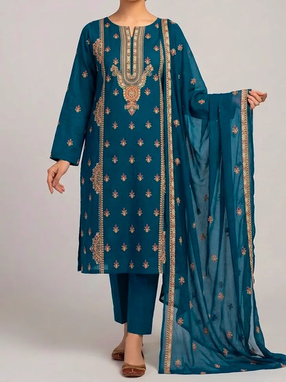 3PC PURE. LAWN HEAVY EMBROIDERED