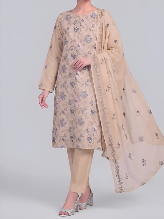3PC PURE LAWN HEAVY. EMBROIDERED