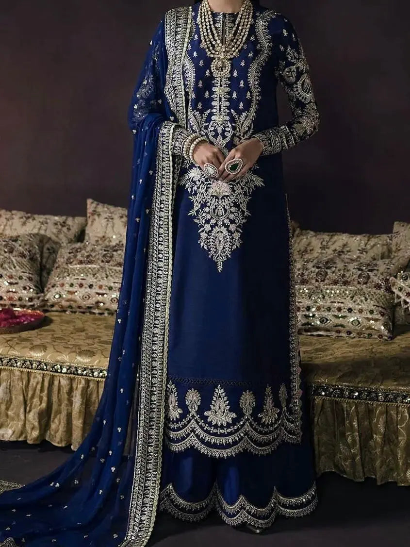 4PC RAW SILK FANCY SUIT FULLY EMBROIDERED WORK