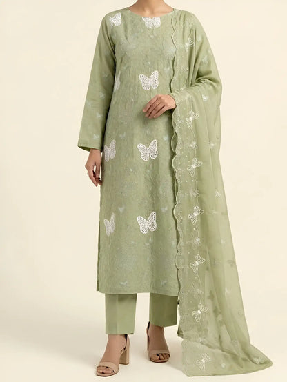 3PC PURE. LAWN .HEAVY EMBROIDERED