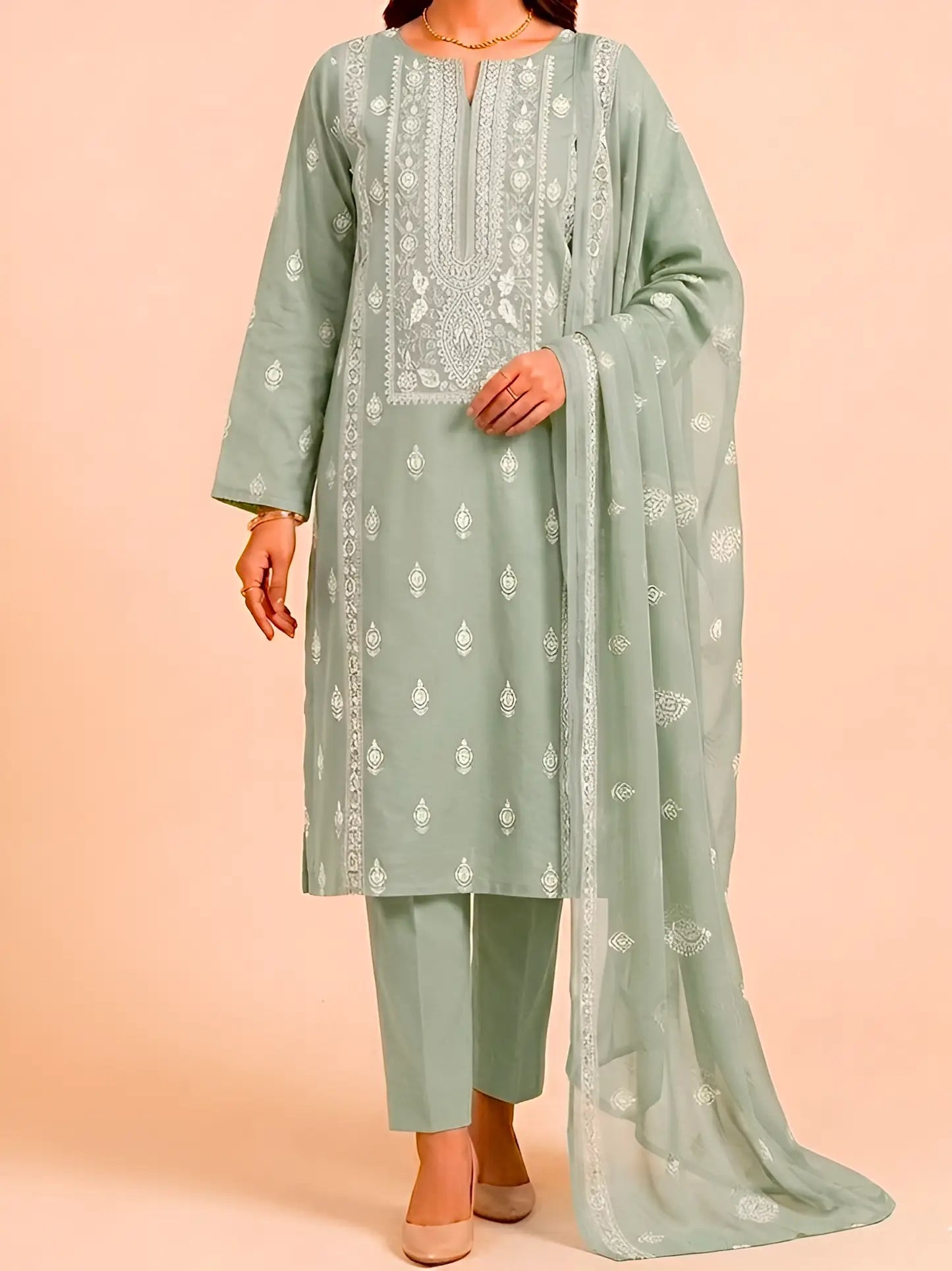 3PC PURE LAWN HEAVY. EMBROIDERED