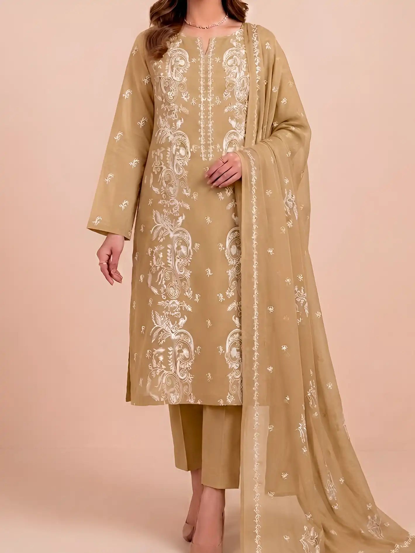 3PC PURE LAWN HEAVY. EMBROIDERED