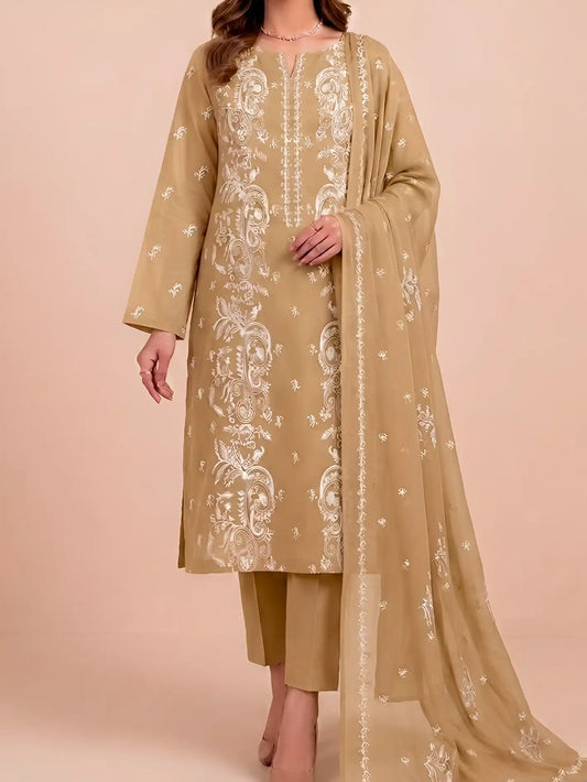 3PC PURE LAWN HEAVY. EMBROIDERED