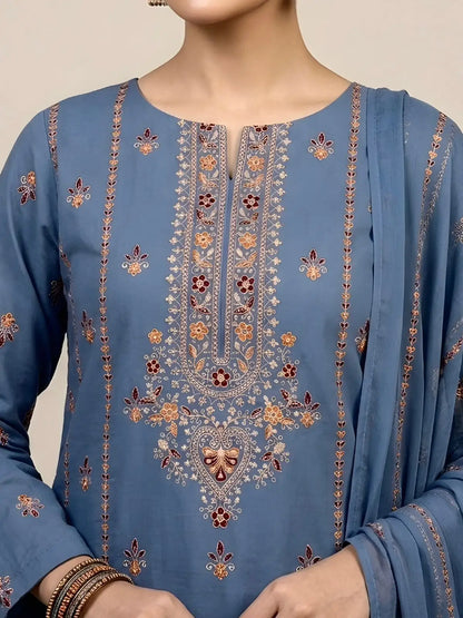 3PC PURE LAWN HEAVY. EMBROIDERED