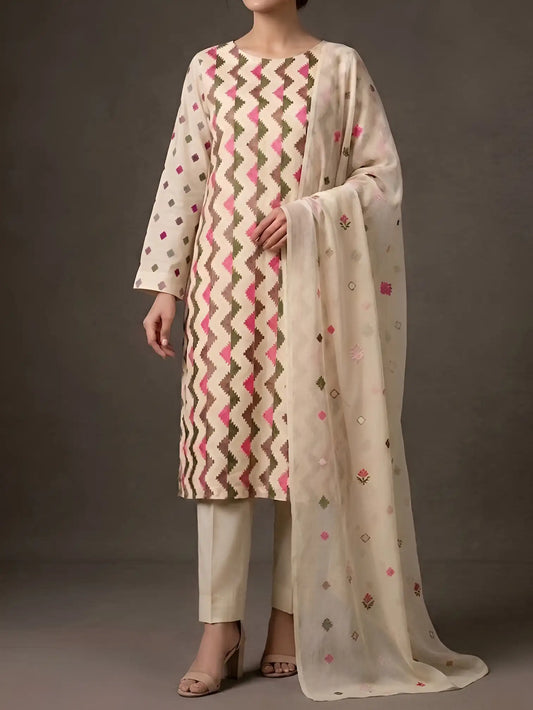 3PC PURE LAWN HEAVY. EMBROIDERED