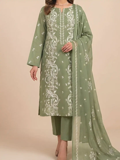3PC PURE LAWN HEAVY. EMBROIDERED