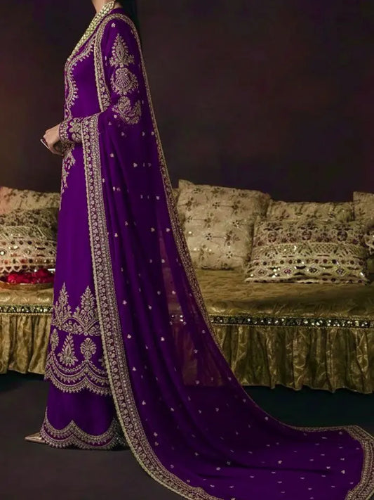 4PC RAW SILK FANCY SUIT FULLY EMBROIDERED WORK