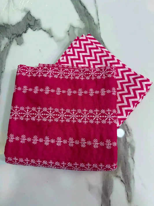 2PC LAWN SHOCKING PINK CHICKEN KAARI EMBROIDERED