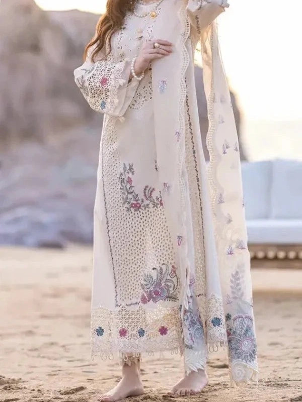 3PC PURE DHANAK HEAVY EMBROIDERED