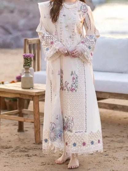 3PC PURE DHANAK HEAVY EMBROIDERED