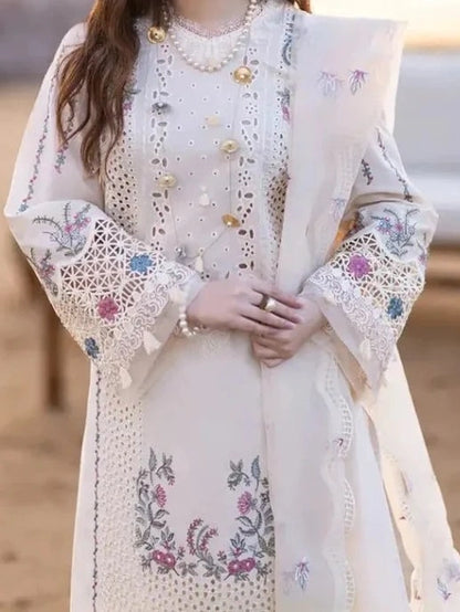 3PC PURE DHANAK HEAVY EMBROIDERED