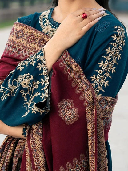 3PC PURE DHANAK HEAVY EMBROIDERED