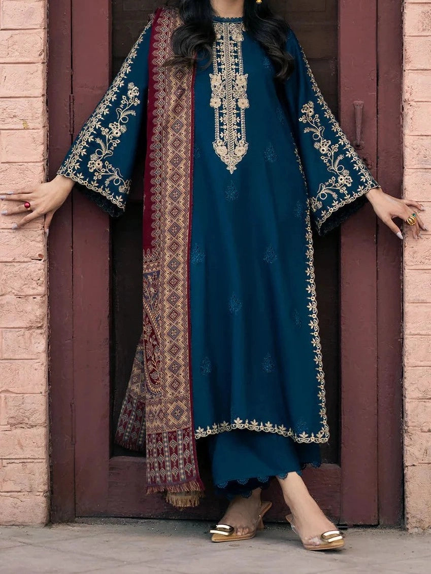 3PC PURE DHANAK HEAVY EMBROIDERED