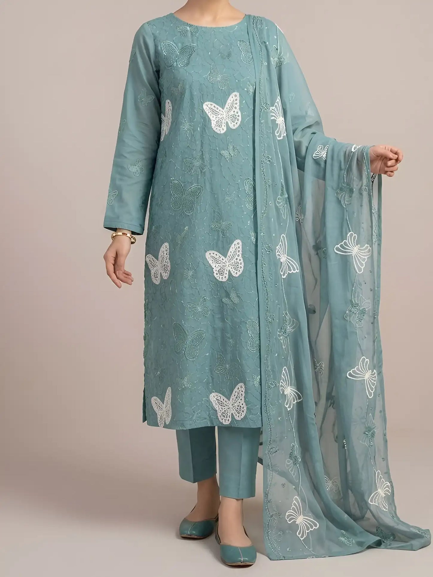 3PC PURE. LAWN .HEAVY EMBROIDERED