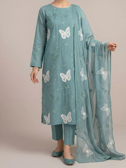 3PC PURE. LAWN .HEAVY EMBROIDERED