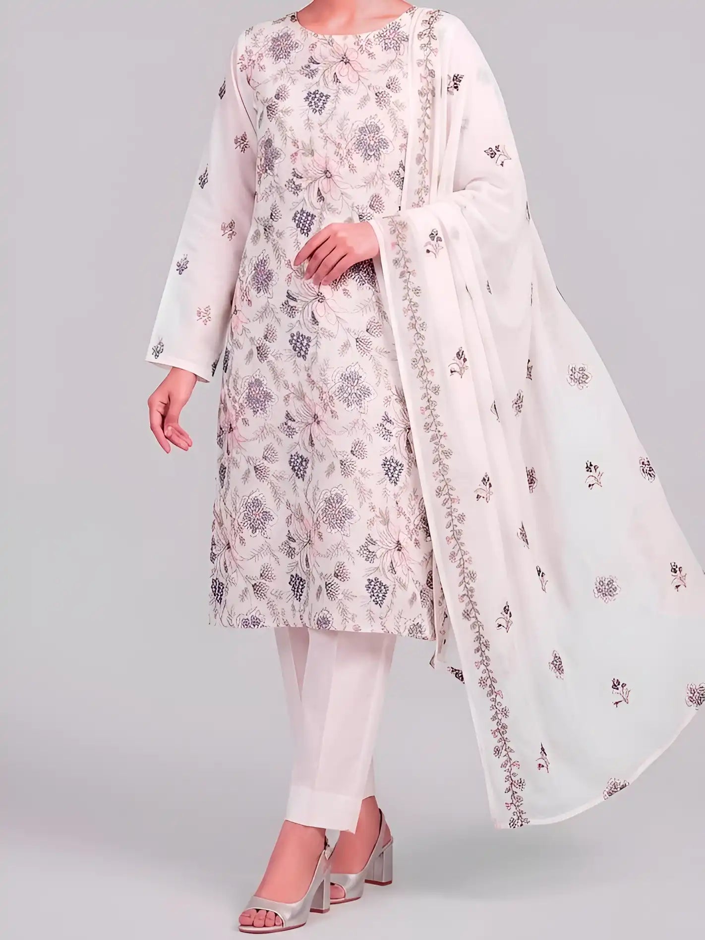 3PC PURE LAWN HEAVY. EMBROIDERED