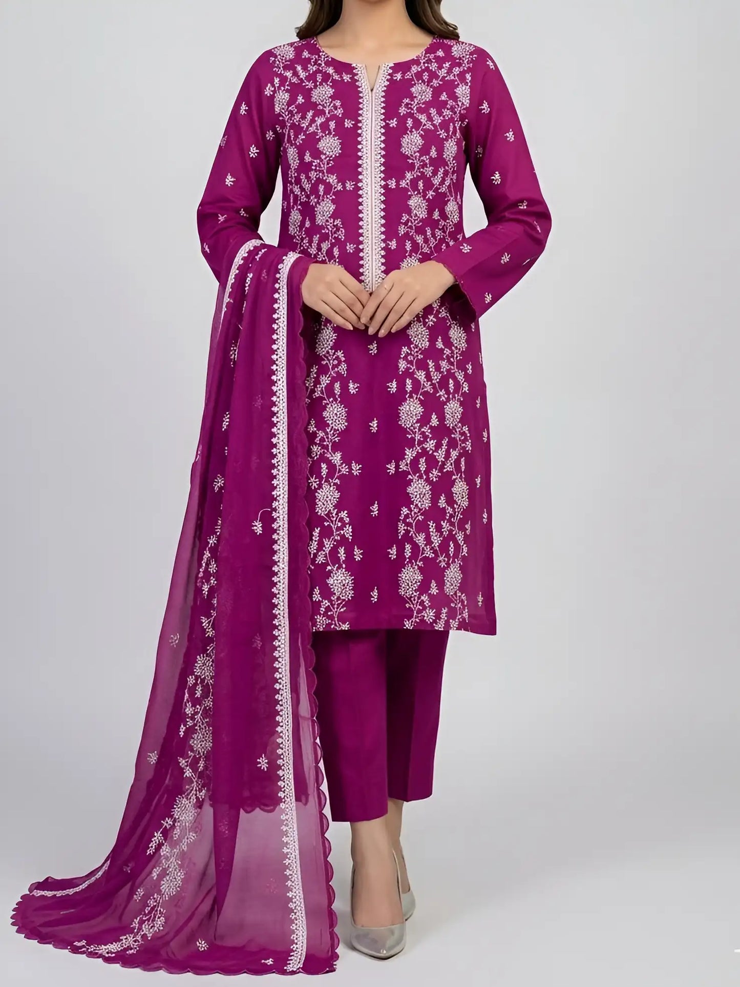 3PC PURE LAWN HEAVY. EMBROIDERED